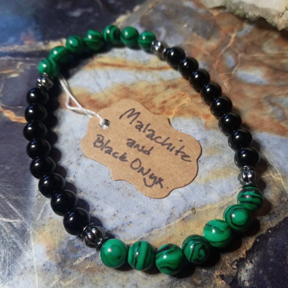 Malachite and Black Onyx Gemstone Healing Bracelet